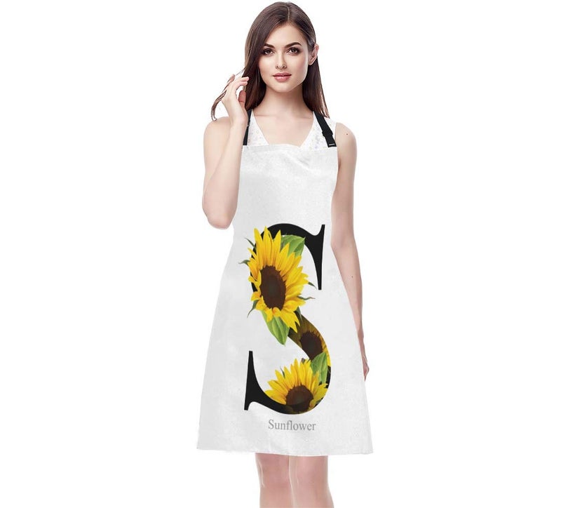 WONDERTIFY Letter S Apron,Alphabet with Sunflower White Background Bib Apron with Adjustable Neck for Men Women,Suitable for Home Kitchen Cooking Waitress Chef Grill Bistro Baking BBQ Cobbler Apron - Image 5